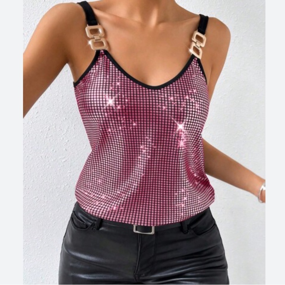 SHEIN Women’s Sparkly Sequins Chain Detail Contrast Camisole Size M